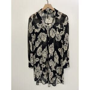 Lagenlook Romantic Mesh Tunic Button Up Top S Coastal Fairy Goth Witchy Floral